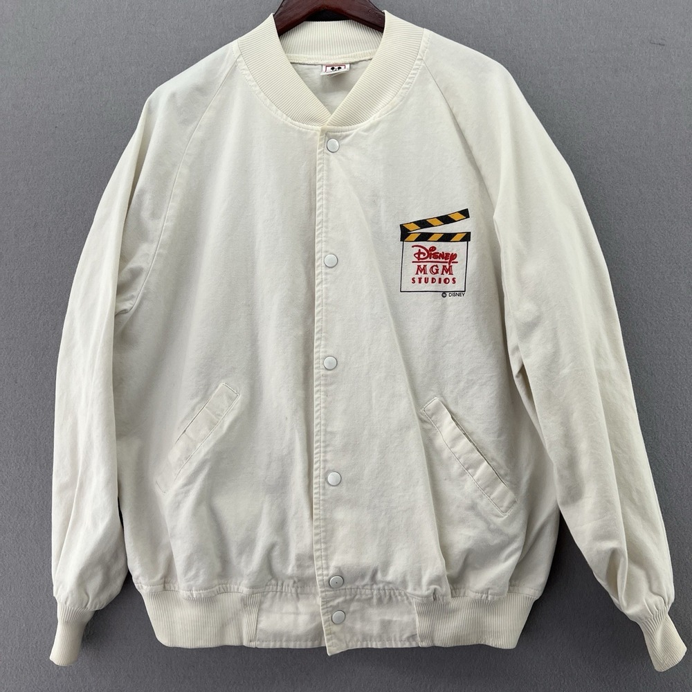Vintage Disney MGM Studios 100% Cotton White Lightweight Canvas Jacket Size XL